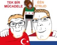 a10_eyes aryan blond blond_beard blue_eyes flag:free_syrian_army flag:netherlands flag:turkiye friendship full_body hand netherlands nigger no_more_brother_wars rope shitskin smile subvariant:feralaryan subvariant:teutonson syria turkiye variant:bernd variant:cobson variant:feraljak yellow_hair yellow_stubble // 1666x1319 // 282.8KB
