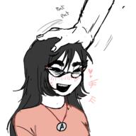 blush clothes cute female glasses hair headpat heart open_mouth variant:soytan // 1280x1280 // 337.2KB