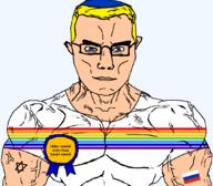 arm autonomous_oblast award blue_eyes buff closed_mouth clothes eyes_like_the_o-o-cean flag flag:jewish_autonomous_oblast flag:russia glasses hair hat israel jewish_autonomous_oblast jews judaism kike kippah russia soyjak star_(symbol) star_of_david subvariant:chudjak_front subvariant:muscular_chud text transparent transparent_background tshirt variant:chudjak vein yellow_hair // 1059x929 // 55.5KB