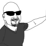 arm closed_mouth clothes glasses smile soyjak stubble sunglasses tshirt variant:unknown // 750x750 // 53.2KB