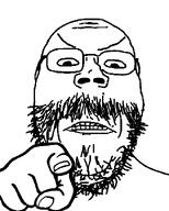 angry beard clenched_teeth front_facing frown glasses hand mustache nails pointing pointing_at_viewer soyjak stubble subvariant:gapejak_front template variant:gapejak white_background // 500x622 // 13.9KB