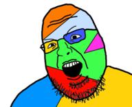 color colorful glasses open_mouth soyjak stubble variant:shotjak // 417x339 // 59.3KB