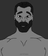 beard black_and_white buff closed_mouth ear gigachad hair shaved smile soyjak variant:gapejak // 1080x1266 // 36.3KB