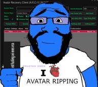 beard blue_skin clothes glasses hair happy smile subvariant:science_lover text tshirt variant:markiplier_soyjak vrchat // 1001x892 // 278.6KB