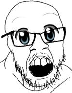 anime glasses mustache open_mouth soyjak stubble variant:feraljak // 811x1049 // 277.4KB