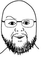 bald beard eyebrow_raise glasses lips open_mouth soyjak teeth variant:billy // 436x621 // 66.8KB