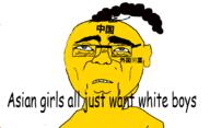 animated arm asian blood china closed_eyes comic_sans glasses gun hair hand open_mouth soyjak subvariant:suicide_chud tongue variant:chudjak weapon yellow_skin // 1109x673 // 1.5MB
