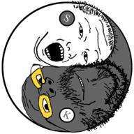 2soyjaks glasses grey_skin hair kuz mustache objectsoy open_mouth smile soot soot_colors soyjak soyjak_party stubble variant:carterjak variant:gapejak variant:kuzjak yin_yang // 750x750 // 301.1KB