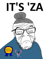 'za award closed_mouth diavatalks eyebrows glasses gray_hair hair_bun its_over lilo_and_stitch stitch_(lilo_and_stitch) stubble text variant:feraljak wrinkles // 1010x1224 // 238.6KB