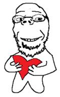 arm closed_mouth full_body glasses hand heart holding_heart holding_object redraw smile soyjak stubble subvariant:wholesome_soyjak variant:gapejak // 357x575 // 17.1KB
