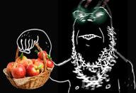 angry apple arm basket blur food frown fruit glasses glowing_eyes green_eyes hand holding_object inverted nipple soyjak stubble thougher variant:gapejak // 1174x800 // 494.8KB