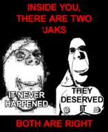 2soyjaks biting_lip black_background dark distorted evil glasses nipple ominous shadow smile soyjak subvariant:hornyson subvariant:wholesome_soyjak text variant:cobson variant:gapejak // 739x902 // 150.8KB