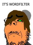 black_sclera brown_hair closed_mouth clothes crying emo_hair glasses green_eyes its_over joel_(user) mustache soyjak stubble tan_skin taqiyah text variant:gapejak wordfilter // 472x640 // 54.7KB