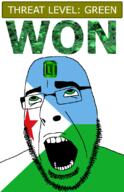 ahegao country djibouti emerald flag flag:djibouti gem glasses green green_eyes hair looking_up open_mouth schlog_color_event soyjak soyjak_blog star_(symbol) stubble teeth text threat_level_green variant:cobson won // 721x1115 // 154.6KB
