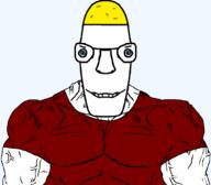 arm blue_eyes buff closed_mouth clothes ear glasses hair soyjak subvariant:headjak_front trend:aryan variant:headjak // 1059x929 // 101.8KB