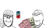 2soyjaks can closed_mouth glasses hand money negative_money smile soda soyjak sproke stubble subvariant:wholesome_soyjak thumbs_up variant:a24_slowburn_soyjak variant:gapejak // 800x488 // 194.2KB