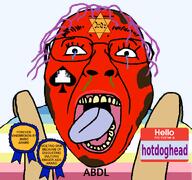 abdl award booger clothes crying ear eyes flag flag:minor_attracted_person flag:transgender_pride_flag glasses hair hello_my_name_is_(sticker) hotdog hotdoghead(user) janny jimbo_(namefag) judaism lipstick makeup map_(pedophile) meta:namefags meta:op_took_a_selfie_of_xerself open_mouth pedophile purple_hair spade star_of_david template tongue tranny transparent_background variant:bernd yellow_teeth // 1200x1125 // 338.0KB