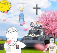 5soyjaks akiyama_yukari anime arm artist:garf bible blue_skin brown_hair calm christian_cross christianity closed_eyes closed_mouth cross girls_und_panzer glasses gradient grass hair hand irl_background isuzi_hana jesus nizhizumi_miho orange_hair panzerkampfwagen_IV plant reizei_mako smile soyjak subvariant:wholesome_soyjak sun takebe_saori tank teeth text tree variant:chudjak variant:gapejak variant:markiplier_soyjak wholesome yellow_skin // 1170x1085 // 922.9KB
