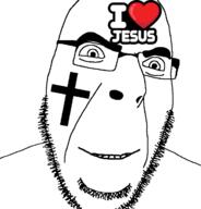 animated christianity cross glasses i_love jesus open_mouth smile soyjak stubble tattoo variant:cobson // 676x707 // 105.8KB