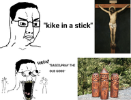 christian_cross christianity closed_mouth excited glasses hair jesus kike mjolnir odin pagan paganism runes sprnurse_(namefag) subvariant:waow triskelion variant:chudjak variant:excited_soyjak variant:soyak wood // 1013x772 // 625.8KB