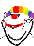 artist:ilovy artist:swede clown colorful_hair dyed_hair ear smile soyjak stubble swede_(artist) teeth trend:colorjak variant:impish_soyak_ears // 598x800 // 20.8KB