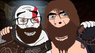 beard blue_eyes body eyes_like_the_o-o-cean glasses god_of_war hair hand kratos meta:tagme no_more_brother_wars orange_eyes soyjak stubble subvariant:modern_cobson subvariant:modern_feraljak thor variant:cobson variant:feraljak // 1920x1080 // 611.7KB