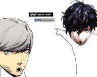 2soyjaks arm hair hand megami_tensei open_mouth persona pointing ren_amamiya soyjak stubble text variant:two_pointing_soyjaks video_game yu_narukami // 750x593 // 247.1KB