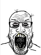 bad_teeth bloodshot_eyes glasses mucus open_mouth soyjak stubble sweating ugly variant:markiplier_soyjak vein // 750x1000 // 200.4KB