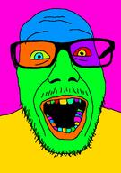 colorful glasses mustache open_mouth soyjak stubble variant:punkjak // 918x1306 // 35.4KB