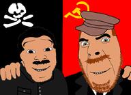 2soyjaks anarchism arm cap closed_mouth clothes communism friendship green_eyes hand hat leftist mustache necktie no_more_brother_wars politics red_hair smile soyjak stubble variant:cobson variant:feraljak white_skin // 959x696 // 176.0KB