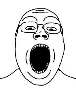 double_chin gape glasses looking_at_you open_mouth shaved soyjak subvariant:gapejak_front template variant:gapejak white_background // 500x622 // 11.8KB
