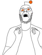 antenna arm clothes glasses hand open_mouth orange_eyes reddit soyjak stubble tshirt variant:unknown // 1125x1494 // 395.2KB