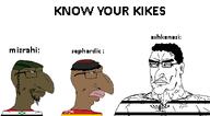 antisemitism ashkenazi big_lips big_nose chud closed_mouth curly_hair dark_skin hair israel jewish_nose jews judaism kike mizrahi muscles mutt sephardic subvariant:perceptive_chud swarthy variant:unknown // 2222x1222 // 88.2KB