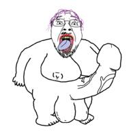 balls big_breasts breasts fat foot full_body futa glasses hair lipstick nsfw nude open_mouth penis purple_hair soyjak stubble tongue tranny variant:bernd yellow_teeth // 1000x1000 // 177.0KB