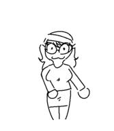 :3 animated beanie big_breasts big_eyes black_and_white dance ext=gif floss_(dance) glasses short_skirt variant:soytan // 424x488 // 18.4KB