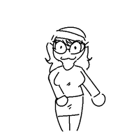 :3 animated beanie big_breasts big_eyes black_and_white dance ext=gif floss_(dance) glasses short_skirt variant:soytan // 424x488 // 18.4KB