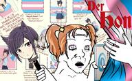 4chan 4cuck anime beard brown_hair curtain hair hand holding_object ias lgbt_(4chan) meta:not_oc open_mouth paxiti text tranny transgender_flag troon variant:soyak variant:wojak // 1024x636 // 876.2KB