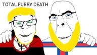 2soyjaks anti_furry blond blond_beard blue_eyes faroe_islands flag flag:anti_furry flag:faroe_islands friendship glasses green_eyes hand happy looking_at_you no_more_brother_wars smile soyjak stubble total_furry_death variant:cobson variant:feraljak yellow_beard yellow_stubble // 706x401 // 31.6KB