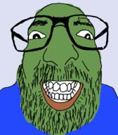 beard frog glasses green_skin pepe smile soyjak variant:israeli_soyjak // 584x666 // 149.9KB