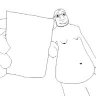 arm closed_mouth ear glasses gynaecomastia hand holding_object shirtless smile soyjak stubble variant:unknown // 730x728 // 5.9KB