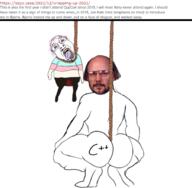 2015 2021 ass bjarne_stroustrup bloodshot_eyes broly_culo c++ convention ear glasses hanging meta:tagme mustache open_mouth programming purple_hair rope soyjak stubble tongue tranny variant:bernd yellow_teeth // 900x879 // 235.3KB