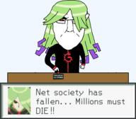 angry arm button capcom glasses gospel_leader_(mega_man) green_hair hand internet long_hair mega_man mega_man_battle_network millions_must_die red_eyes soyjak subvariant:pol_face the_west_has_fallen variant:chudjak video_game // 2160x1885 // 59.4KB