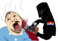 2soyjaks angry arm blood bloodshot_eyes blue_eyes brown_skin buff chainsaw closed_mouth countrywar crying decapitation fat flag flag:kiribati flag:micronesia glasses hair hand holding_chainsaw holding_object kiribati micronesia micronesia_vs_kiribati murder mustache nazism open_mouth queen_of_spades side_profile soyjak spade stubble subvariant:chainsaw_bernd swastika teeth variant:bernd variant:chudjak yellow_hair yellow_teeth // 1238x872 // 320.4KB