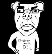 angry arm closed_mouth clothes dog ear glasses hand millions_must_die pitbull soyjak subvariant:chudjak_front text variant:chudjak // 593x615 // 108.9KB
