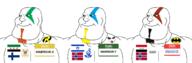 artist:satoko_fans_arent_white bald batman batman_(series) beard blue_eyes buff closed_mouth effortson flag:finland flag:syria goatee god_of_war hello_my_name_is_(sticker) iraq israel joker_(dc) kratos name_tag norway robin series:keep_raging_on_them shahada smile soyjak subvariant:mexiaryan syria trend:aryan user:warrior-z variant:meximutt video_game warrior-z_(user) yellow_eyes // 2649x875 // 167.6KB