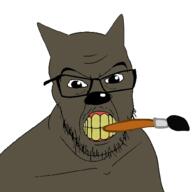 angry animal brown_skin brush clenched_teeth ear gimp gimp_(photo_manipulation_program) glasses grey_skin mustache paintbrush snout soyjak stubble variant:feraljak yellow_teeth // 1000x1000 // 127.6KB