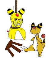 ack ampharos angry anime arm bloodshot_eyes crying full_body glasses hanging leg pokemon rope soyjak stubble tail variant:soyak video_game yellow yellow_skin // 1282x1524 // 179.7KB