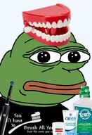 amphibian bald closed_mouth clothes floss frog green_skin lips looking_at_you mouth mouthwash nas nas:pepe pepe_the_frog series:pepe_hat teeth tooth toothbrush toothpaste transparent_background tshirt // 1008x1479 // 678.0KB