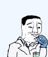 arm clothes hair hand science scientist smile smirk smug soyjak variant:chudjak // 385x456 // 19.2KB