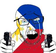 country countrywar crying flag flag:philippines glasses gun hair hand holding_object open_mouth philippines pistol soyjak star_(symbol) stubble teeth variant:feraljak // 1117x1066 // 466.7KB